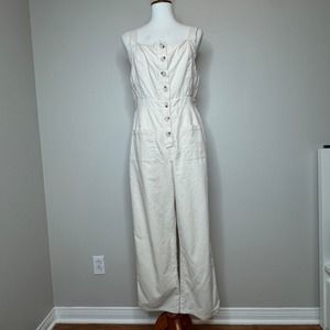 THE GOOD JANE Overalls Jumpsuit LG Cream Linen Cotton Blend Fully Lined Cropped‎